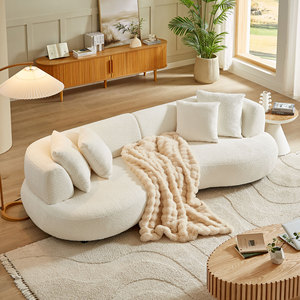 [Stock US] Canapé 4 places rembourré de 103 pouces en tissu bouclé style crème pour appartement, expédition depuis les États-Unis, support dropshipping - Product Image 4