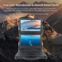 Ordinateur portable durci double écran Intel i9 15,6 pouces avec charnière amortie anti-vibration, station de travail portable noire pour intervention d'urgence et usage privé