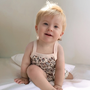 Nouveau-né filles bio bambou bébé vêtements sans manches Floral extérieur body combinaison bébé barboteuses - Product Image 2