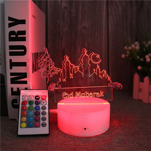 Remote Control 16 Colors <strong>Changing</strong> Crack 3D Eid Mubarak Night Light DIY Ramadan Moon Star USB <strong>Table</strong> LED Muslim Lamp for Party - Product Image 3