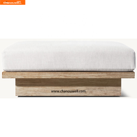Ottoman d'extérieur moderne en teck, bois dur, huile naturelle, défense supérieure contre les intempéries, pour patio et jardin