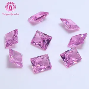 Machine cut synthetic loose gems sharp bottom cz pink color 8x10 mm rectangle shape radiant cut artificial cubic zirconia stones