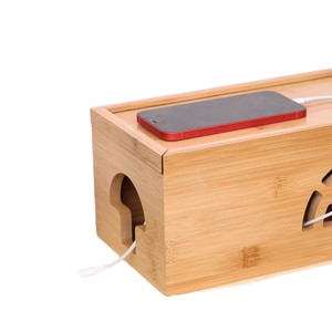 Caja Organizadora de Cables de Bambú 40X16X13cm, Organizador de Escritorio Cubierto para Almacenamiento de Cables de Alimentación - Product Image 3