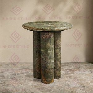 Living Room Furniture Round Forest <strong>Green</strong> Brown Marble Side <strong>Table</strong> <strong>Bedside</strong> <strong>Table</strong> with Three Column-Style Legs for Home Hotel Use - Product Image 3