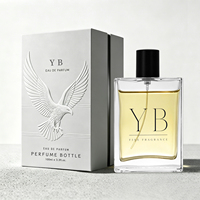 Flacons de parfum en verre bleu carré personnalisés avec logo de marque, vente en gros, avec couvercle doré, vaporisateur coloré, conteneur luxueux facile à remplir