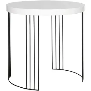 Modern White Round Side Table With Metal Base For Living Room Bedroom And Patio - Sleek Design