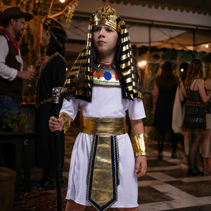Costume de pharaon égyptien pour enfants, déguisement de luxe blanc et or pour le carnaval d'Halloween - Product Image 2