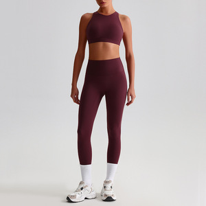 Women's Sports Leggings Set - High Waist Leggings with Back <strong>Cross</strong> <strong>Top</strong> for Yoga, Running, and Gym Workouts - Nylon Spandex - Product Image 5