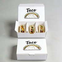 Support à tacos pliable en carton blanc imprimé sur mesure de qualité supérieure, séparateur d'emballage, boîtes alimentaires pour restaurants de restauration rapide, faible MOQ