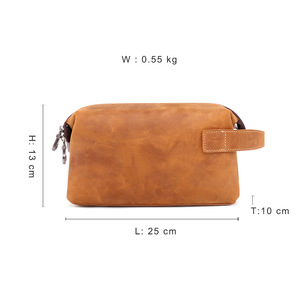 Genuine Leather Solid Color <b>Toiletry</b> Bag Rectangle Chocolate Brown Multifunctional for Travel Business Everyday Use - Product Image 5