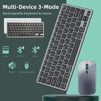 Ratón Inalámbrico Ultrafino 2.4g Bluetooth de Modo Dual, Teclado y Ratón Recargables Inalámbricos Plateados para Computadora de Escritorio y Portátil