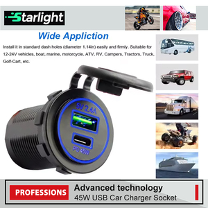 Meilleur chargeur de voiture 45W PD USB C <span class=keywords><strong>charge</strong></span> rapide <span class=keywords><strong>5V</strong></span> 2.4A <span class=keywords><strong>DC</strong></span> 12-24V Compatible Tesla Truck RV Marine Boat Motorcycle - Product Image 5
