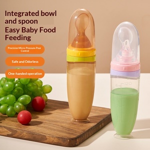 Biberón de Pasta de Arroz para Bebés de 120 ml, Cuchara de Alimentación con Ventosa de Silicona, Vajilla de Alimentación <span class=keywords><strong>Complementaria</strong></span> para Bebés - Product Image 1