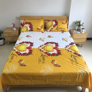 베갯잇이있는 일회용 3 피스 침대 시트 세트 킹 퀸 더블 싱글을위한 옐로우 하트 꽃 패턴 크기 - Product Image 6