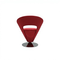 Fauteuil d'appoint pivotant moderne et minimaliste en forme de V, en velours rouge, fauteuil de loisirs design individuel avec base métallique pour salon