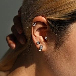 Minimalism 0.3CT Pear Cut Moissanite Helix Stud S925 Sterling Silver Neutral Heart Screw Stud <b>Earrings</b> for Women <b>Fine</b> Jewelry - Product Image 2