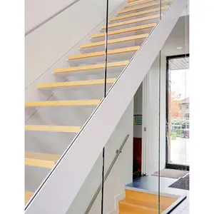 Reliable And Cheap Oak Wood Tread Top Square Handrail For Glass Balustrade Indoor Stainless Steel Staircase Design
