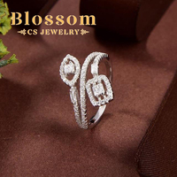 Bague pour femme Blossom CS Jewelry Manufacturer en argent sterling 925, double boucle, poire, rectangle, zircon, souvenir de vacances