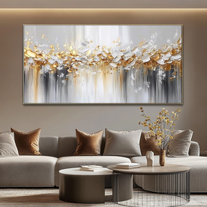 Décoration de salon, toile de lin peinte à la main, 440 g/m², or, paysage, art mural, abstrait nordique, acrylique, tailles personnalisées, <span class=keywords><strong>Roya</strong></span> Art - Product Image 1