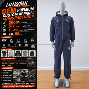 Conjunto Deportivo Vintage Azul Marino <span class=keywords><strong>para</strong></span> <span class=keywords><strong>Hombre</strong></span> - Sudadera <span class=keywords><strong>con</strong></span> Capucha y Cierre Completo y Pantalones Deportivos <span class=keywords><strong>con</strong></span> Ribete en Contraste y Logotipo Bordado - Product Image 1
