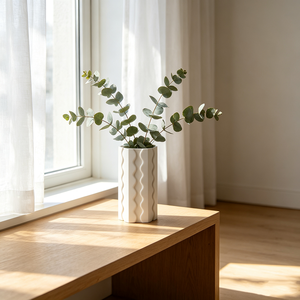 Vaso <span class=keywords><strong>in</strong></span> Ceramica Esagonale Bianco Opaco con Linee Ondulate Verticali 3D, Stile Wabi Sabi, Decorazione per Mobile <span class=keywords><strong>in</strong></span> <span class=keywords><strong>Cemento</strong></span> - Product Image 3