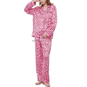 Damen Lounge Wear Nachtwäsche Damen Soft Langarm Nachtwäsche Button Down Custom Print Pyjama Set