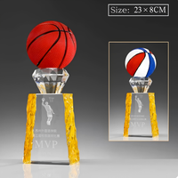 Trophée personnalisé en cristal K9 22x8cm avec socle texturé flamme et dessus amovible pour basketball, volleyball, football