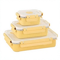 Rechthoekige lunchbox van matgeel roestvrij staal, 3 maten (1-3L), voorbehoud van versheid, milieuvriendelijk, duurzaam, eenvoudig kartonnen verpakking