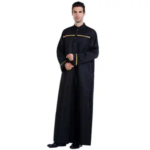 Thobe Thawb胸部口袋贴片Abaya面板条纹长袍长布穆斯林阿拉伯长袍定制最新设计迪拜伊斯兰男子