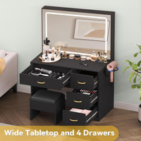 Table de toilette OEM en MDF avec miroir éclairé, coiffeuse multi-tiroirs, mobilier de chambre moderne, vente en gros pour hôtels