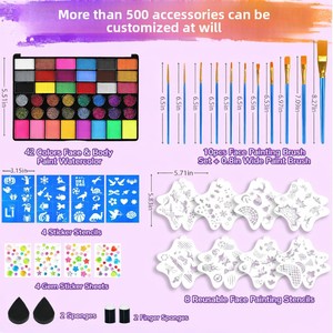 Ensemble de peinture pour le <span class=keywords><strong>visage</strong></span> à l'<span class=keywords><strong>aquarelle</strong></span> personnalisable de 42 couleurs avec emballage en boîte de couleur, soluble dans l'eau, pour Halloween et Noël - Product Image 2