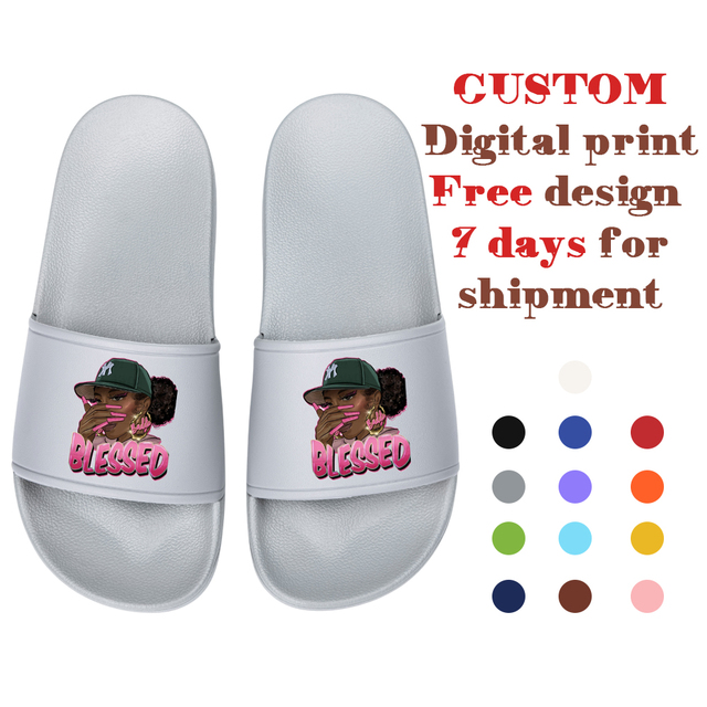 Custom Logo PVC Slide Slippers Unisex Big Size 36-48 Multi-Position Customized Slides Upper Sole Heel Side Embossed 3D Printed