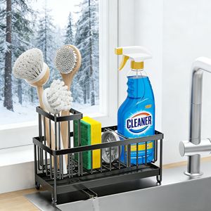 Escurridor multifuncional para fregadero de cocina, organizador de almacenamiento rectangular de acero al carbono para encimera, para esponjas, cepillos y limpiadores - Product Image 1