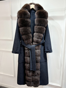 Janveny Novità Inverno 2025 Giacca in Cashmere e <span class=keywords><strong>Lana</strong></span> con Collo in Vera Pelliccia di Volpe Naturale da <span class=keywords><strong>Donna</strong></span> <span class=keywords><strong>Cappotto</strong></span> Lungo Oltre il Ginocchio con Cintura in Misto <span class=keywords><strong>Lana</strong></span> - Product Image 2