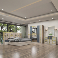 Ensemble Complet de Chambre à Coucher King Size en MDF, Rangement, Tête de Lit Éclairée, Mobilier Moderne de Luxe pour Hôtel, Appartement et Hôpital