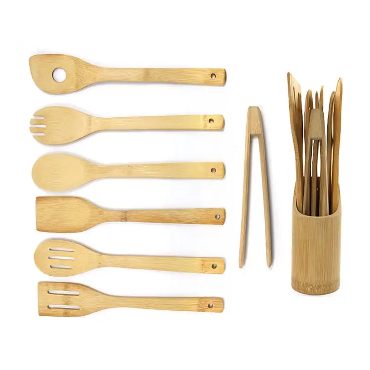 Best Eco Friendly Wooden Spoon Spatula Cook Tools Natural Bamboo kitchen Utensil Set With good price