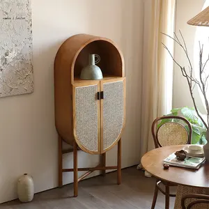 Nordic Rattan Storage Cabinet Kitchen Tea Floor Storage Cabinet Fashion Beautiful Solid Wood Sideboard Wine Cabinet