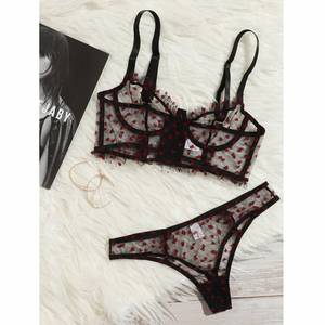 X1416 2022 Set di Lingerie <span class=keywords><strong>Sexy</strong></span> all'Ingrosso, Reggiseno e Slip Trasparenti in Rete con Stampa <span class=keywords><strong>Love</strong></span> Nera, Intimo Erotico per Donne Mature - Product Image 5