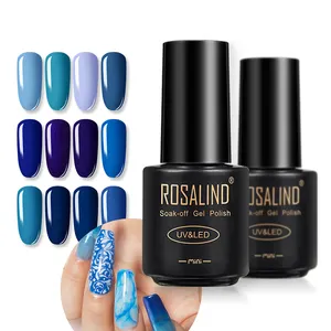 Rosalind tırnak ürünleri özel logo oem mavi renkler çivi sanat jel vernis kolay uygula kapalı islatın uv led lamba jel lehçe toptan için