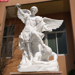 Estatua de San Miguel Arcángel Matando al Diablo, de Mármol Blanco, Tamaño Real, con Espada, para Decoración de Iglesias Católicas, YOUFINE - Product Image 1