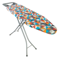 Planche à repasser pliante réglable en hauteur, argentée, avec cadre en X incurvé, housse rembourrée géométrique triangulaire, repose-fer métallique coulissant, pour la maison