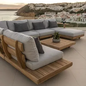 ריהוט עץ מלא מודרני עם כריות ספה סט סלון גן פטיו מלון ספה חיצונית