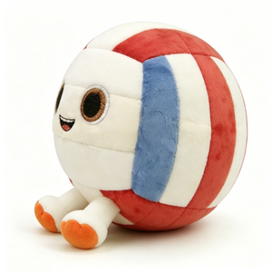 Peluche Personalizado Rojo, Blanco y Azul con Ojos Grandes, Extremidades y Patas Naranjas, Juguete de Peluche de Voleibol con Extremidades - Product Image 1