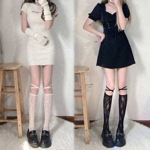 Cross-Leg Lace Stockings Women Ultra-Thin 0D Solid Color <b>Polyester</b> Summer Spring Autumn Knee-High <b>Socks</b> - Product Image 1