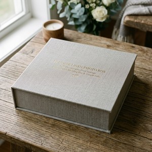 Luxury Custom Linen <strong>Keepsake</strong> <strong>Box</strong> with Logo Stamping Magnetic Clamshell Photo Album Storage Packaging <strong>Box</strong> - Product Image 2