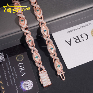 New Design 12mm Jewelry Hip Hop Green +White Marquise Moissanite Diamond Iced Out S925 Silver <strong>Infinity</strong> Evil Eyes Cuban <strong>Bracelet</strong> - Product Image 5