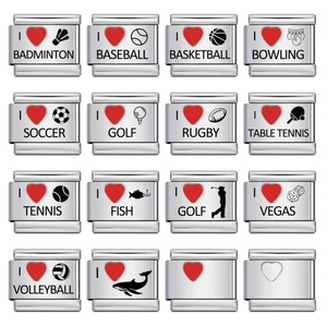 Factory Supply Silver Stainless Steel Sport Pattern Italian Charm Heart Basketball Tennis Volleyball Fishing Modular Bracelet - Product Image 1