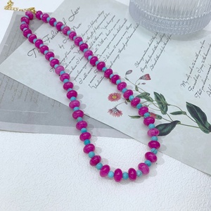 Collar de Cuentas de Cristal de Color Pitaya con Diseño de Nicho de Moda, Collar de Cuentas de Turquesa Azul Lago de Piedra Natural para Mujer - Product Image 1