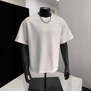 Camiseta de Verano para Hombre, Estilo Americano, Vintage, Lisa, de Hombros Caídos, Manga Corta, Sin Arrugas, Ajuste Holgado, Color Sólido - Product Image 5