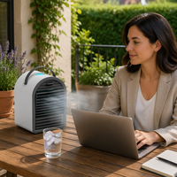 Mini Raffrescatore d'Aria Elettrico da Tavolo Portatile con Serbatoio d'Acqua da 700ml, Supporto per Cubetti di Ghiaccio, Umidificatore DC, Ventilatore per Casa e Hotel